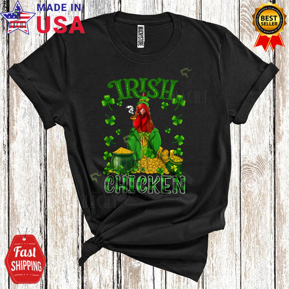 MacnyStore - Irish Chicken Funny Cute St. Patrick's Day Plaid Shamrock Leprechaun Chicken Farm Animal Farmer Lover T-Shirt
