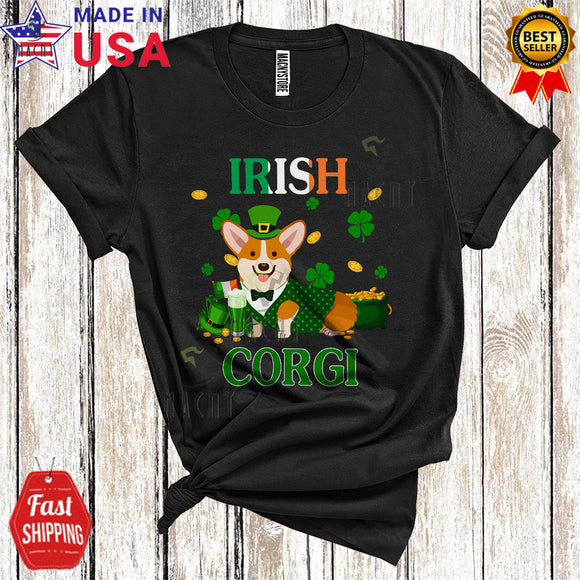 MacnyStore - Irish Corgi Cute Funny St. Patrick's Day Irish Flag Shamrock Leprechaun Corgi Dog Lover T-Shirt