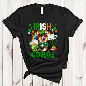 MacnyStore - Irish Corgi, Adorable St. Patrick's Day Rainbow Corgi Lover, Lucky Irish Group Shamrock T-Shirt