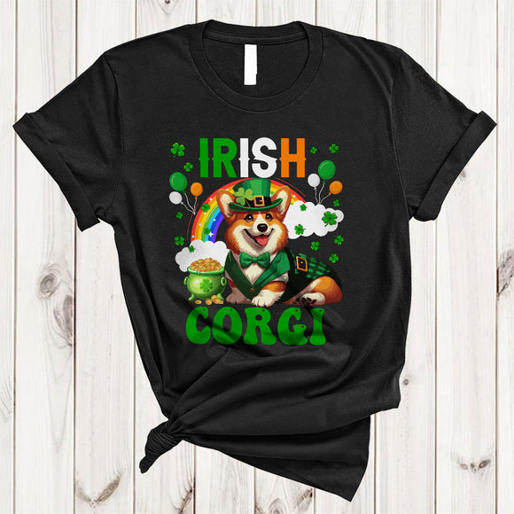 MacnyStore - Irish Corgi, Adorable St. Patrick's Day Rainbow Corgi Lover, Lucky Irish Group Shamrock T-Shirt
