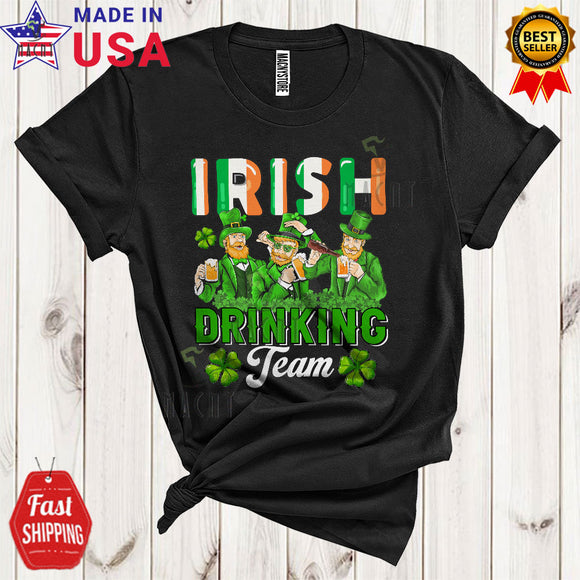 MacnyStore - Irish Drinking Team Funny Happy St. Patrick's Day Shamrocks Irish Flag Leprechaun Beer Drinking Drunk T-Shirt