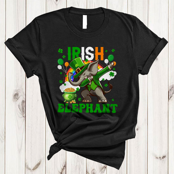 MacnyStore - Irish Elephant, Adorable St. Patrick's Day Rainbow Elephant Lover, Lucky Irish Group Shamrock T-Shirt