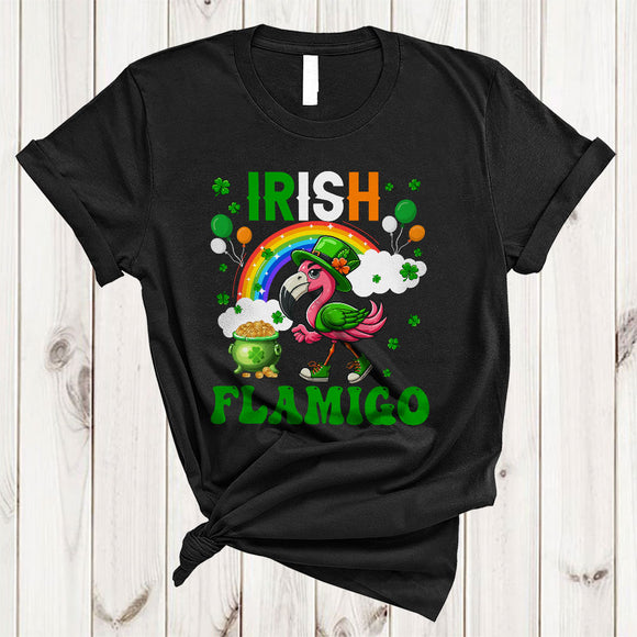 MacnyStore - Irish Flamingo, Adorable St. Patrick's Day Rainbow Flamingo Lover, Lucky Irish Group Shamrock T-Shirt