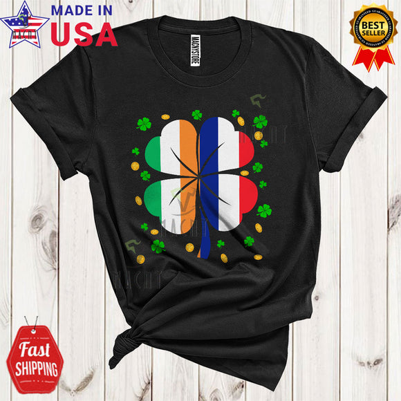 MacnyStore - Irish French Flag Shamrock Shape Funny Cool St. Patrick's Day Shamrock Family Lover T-Shirt