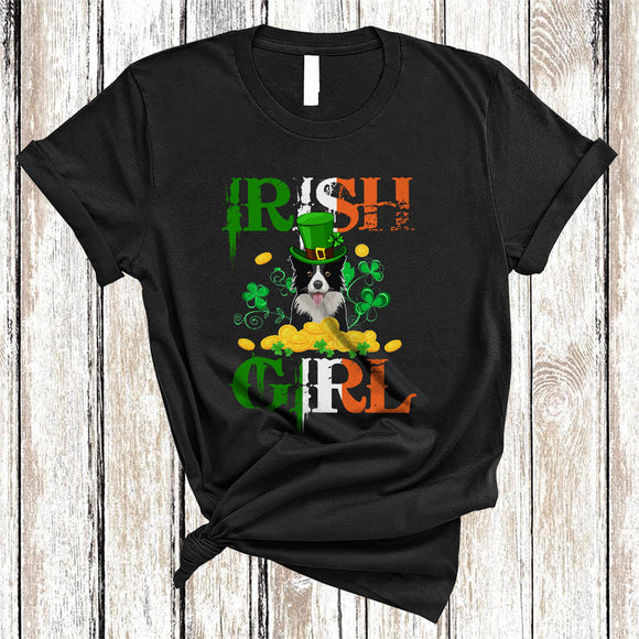 MacnyStore - Irish Girl, Wonderful St. Patrick's Day Border Collie Lover, Matching Women Irish Flag Shamrock T-Shirt