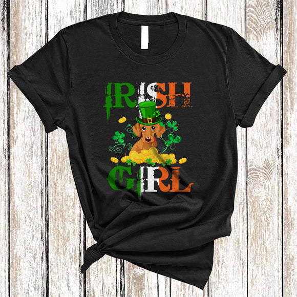 MacnyStore - Irish Girl, Wonderful St. Patrick's Day Dachshund Lover, Matching Women Irish Flag Shamrock T-Shirt