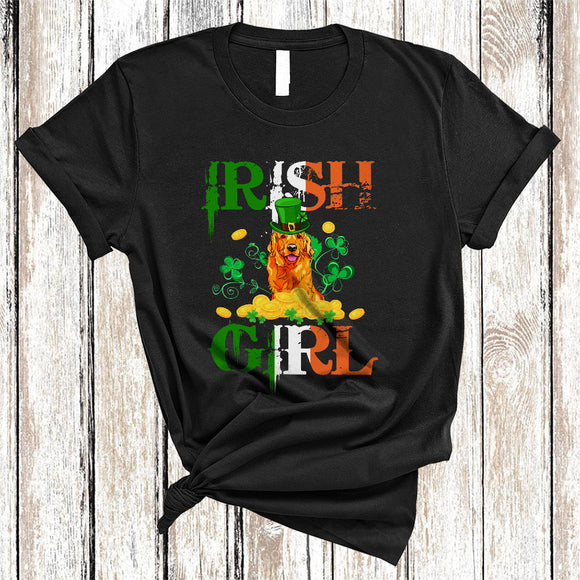 MacnyStore - Irish Girl, Wonderful St. Patrick's Day Golden Retriever Lover, Matching Women Irish Flag Shamrock T-Shirt