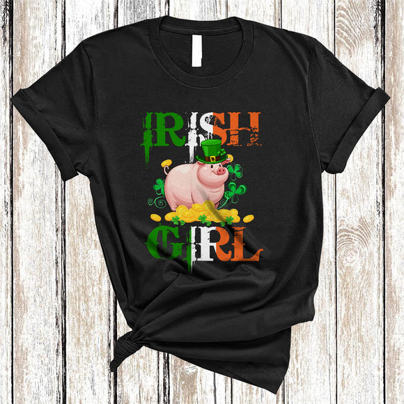 MacnyStore - Irish Girl, Wonderful St. Patrick's Day Pig Lover, Matching Women Irish Flag Shamrock T-Shirt