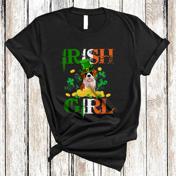 MacnyStore - Irish Girl, Wonderful St. Patrick's Day St Bernard Lover, Matching Women Irish Flag Shamrock T-Shirt