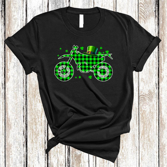 MacnyStore - Irish Green Plaid Dirt Bike, Wonderful St. Patrick's Day Dirtbike Biker, Shamrock Family Group T-Shirt