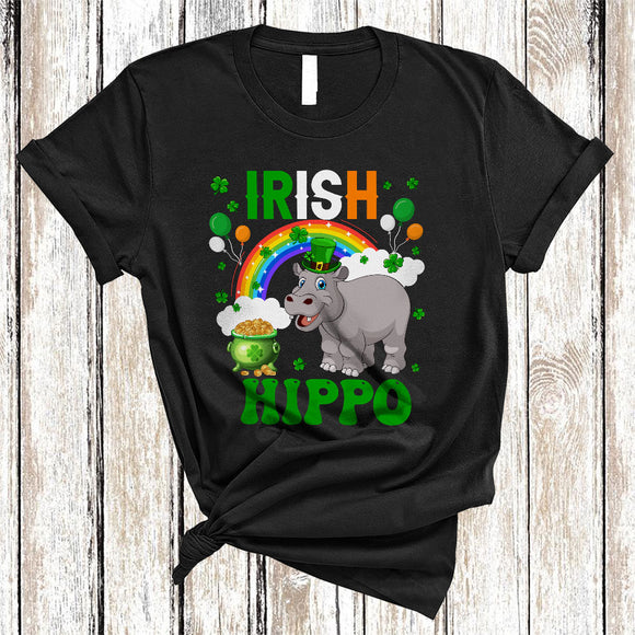 MacnyStore - Irish Hippo, Awesome St. Patrick's Day Hippo Lucky Shamrock Rainbow, WIld Animal Lover T-Shirt
