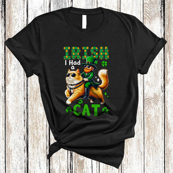MacnyStore - Irish I Had A Cat, Awesome St. Patrick's Day Irish Riding Cat, Lucky Family Group Shamrock T-Shirt