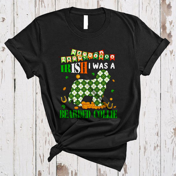 MacnyStore - Irish I Was A Bearded Collie, Lovely St. Patrick's Day Plaid Irish Lucky Shamrock, Matching Animal Lover T-Shirt