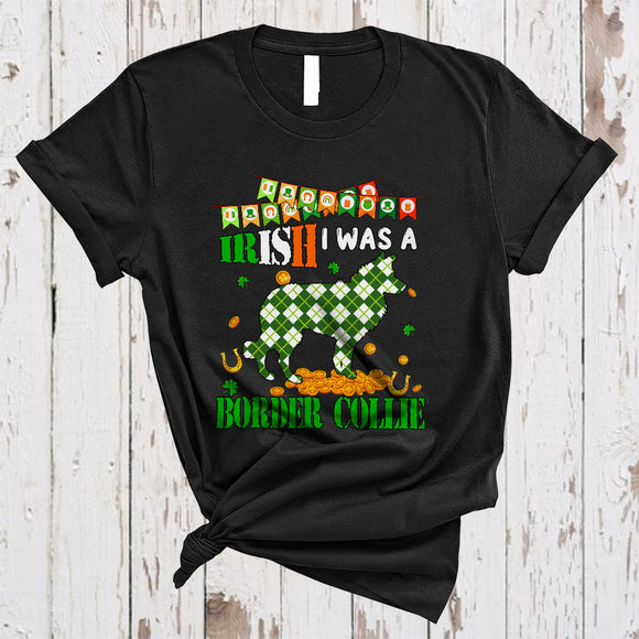 MacnyStore - Irish I Was A Border Collie, Lovely St. Patrick's Day Plaid Irish Lucky Shamrock, Matching Animal Lover T-Shirt