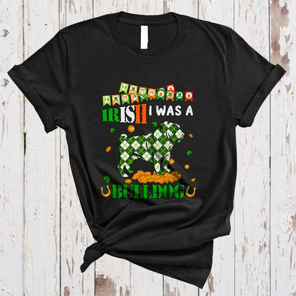 MacnyStore - Irish I Was A Bulldog, Lovely St. Patrick's Day Plaid Irish Lucky Shamrock, Matching Animal Lover T-Shirt
