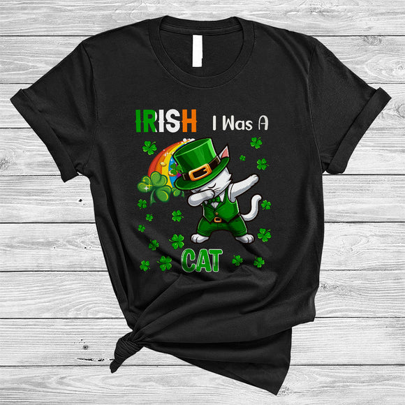 MacnyStore - Irish I Was A Cat, Adorable St. Patrick's Day Dabbing Leprechaun Dog, Irish Shamrock Rainbow T-Shirt