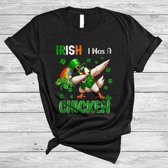MacnyStore - Irish I Was A Chicken, Adorable St. Patrick's Day Dabbing Leprechaun Chicken, Irish Shamrock Rainbow T-Shirt