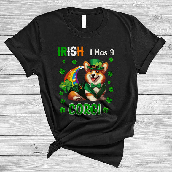 MacnyStore - Irish I Was A Corgi, Adorable St. Patrick's Day Leprechaun Dog, Irish Shamrock Rainbow T-Shirt