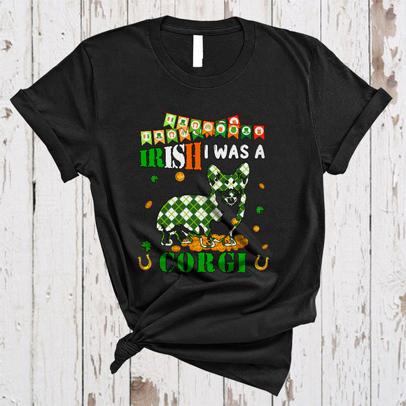 MacnyStore - Irish I Was A Corgi, Lovely St. Patrick's Day Plaid Irish Lucky Shamrock, Matching Animal Lover T-Shirt
