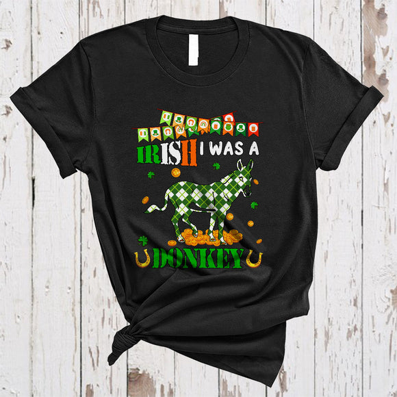 MacnyStore - Irish I Was A Donkey, Lovely St. Patrick's Day Plaid Irish Lucky Shamrock, Matching Animal Farmer T-Shirt