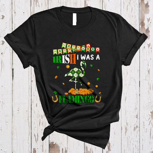 MacnyStore - Irish I Was A Flamingo, Lovely St. Patrick's Day Plaid Irish Lucky Shamrock, Matching Animal Lover T-Shirt
