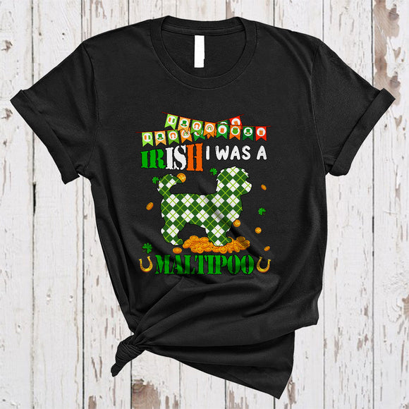 MacnyStore - Irish I Was A Maltipoo, Lovely St. Patrick's Day Plaid Irish Lucky Shamrock, Matching Animal Lover T-Shirt