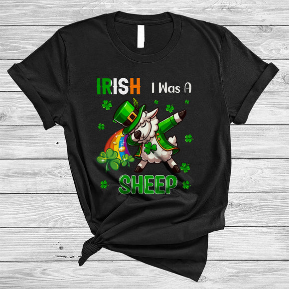 MacnyStore - Irish I Was A Sheep, Adorable St. Patrick's Day Dabbing Leprechaun Sheep, Irish Shamrock Rainbow T-Shirt