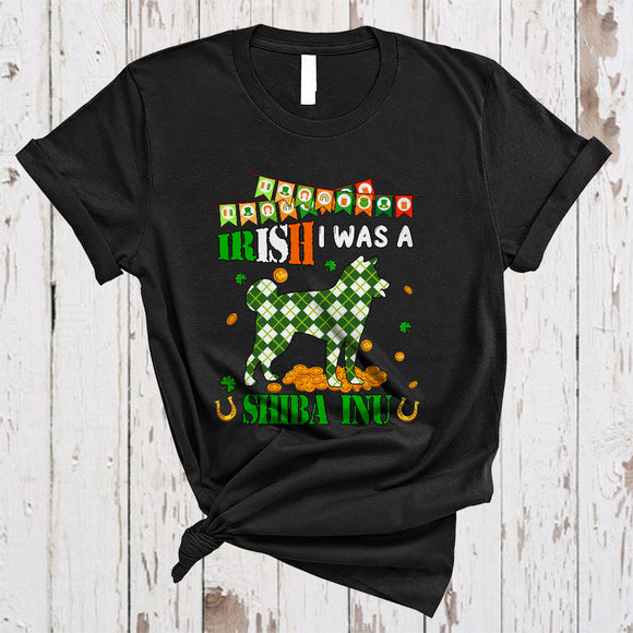 MacnyStore - Irish I Was A Shiba Inu, Lovely St. Patrick's Day Plaid Irish Lucky Shamrock, Matching Animal Lover T-Shirt