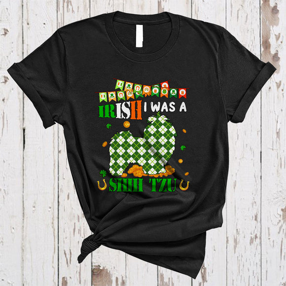 MacnyStore - Irish I Was A Shih Tzu, Lovely St. Patrick's Day Plaid Irish Lucky Shamrock, Matching Animal Lover T-Shirt