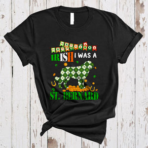 MacnyStore - Irish I Was A St Bernard, Lovely St. Patrick's Day Plaid Irish Lucky Shamrock, Matching Animal Lover T-Shirt