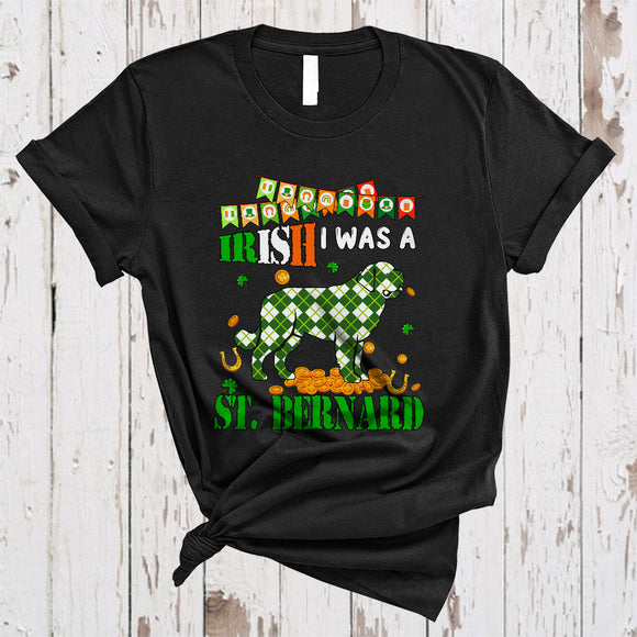 MacnyStore - Irish I Was A St Bernard, Lovely St. Patrick's Day Plaid Irish Lucky Shamrock, Matching Animal Lover T-Shirt