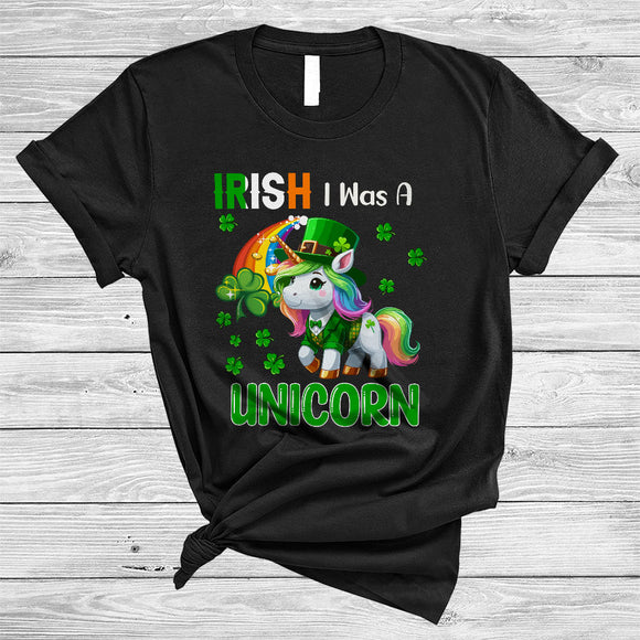 MacnyStore - Irish I Was A Unicorn, Adorable St. Patrick's Day Leprechaun Unicorn, Irish Shamrock Rainbow T-Shirt