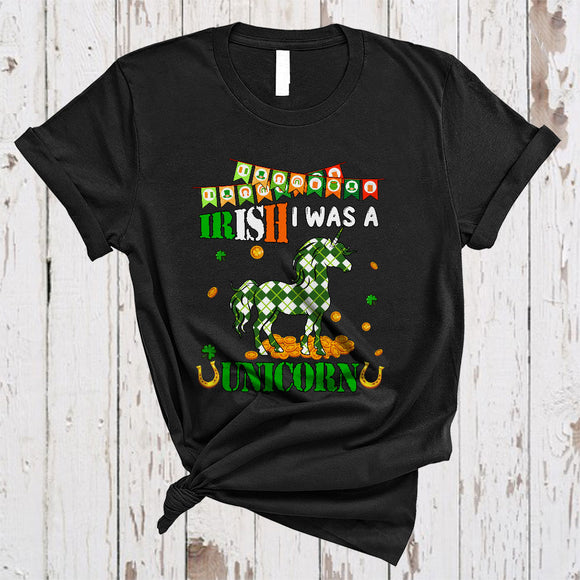 MacnyStore - Irish I Was A Unicorn, Lovely St. Patrick's Day Plaid Irish Lucky Shamrock, Matching Unicorn Lover T-Shirt