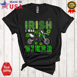 MacnyStore - Irish I Was Biker Cool Happy St. Patrick's Day Shamrocks Leprechaun Dirt Bike Biker Lover T-Shirt