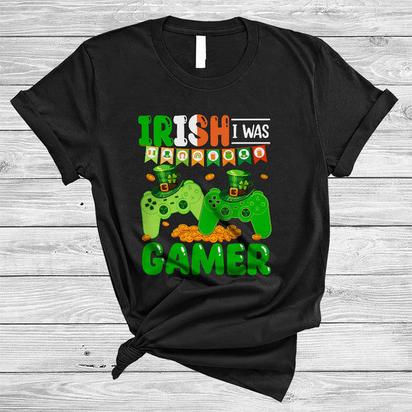 MacnyStore - Irish I Was Gamer, Humorous St. Patrick's Day Video Controller Shamrock, Lucky Irish Group T-Shirt