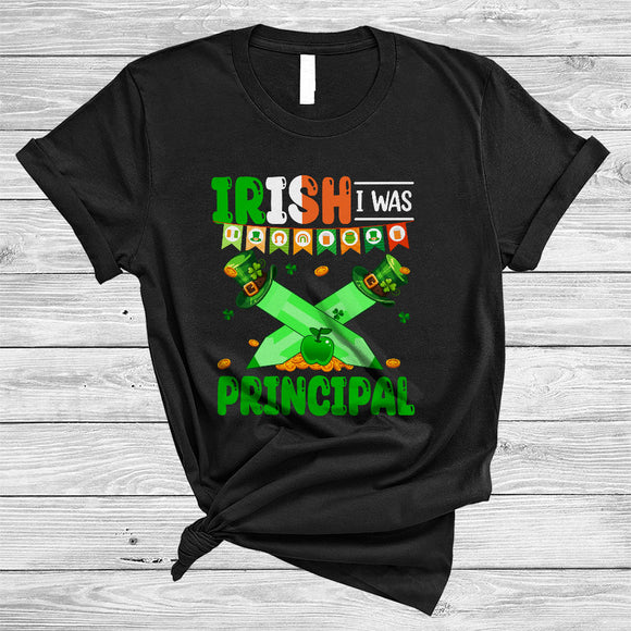 MacnyStore - Irish I Was Principal, Humorous St. Patrick's Day Pencil Apple Shamrock, Lucky Irish Group T-Shirt