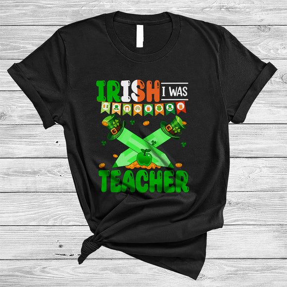 MacnyStore - Irish I Was Teacher, Humorous St. Patrick's Day Pencil Apple Shamrock, Lucky Irish Group T-Shirt