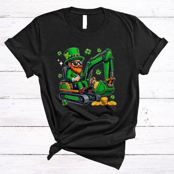 MacnyStore - Irish Man Driving Green Excavator, Wonderful St. Patrick's Day Irish Lucky Shamrock, Driver Group T-Shirt