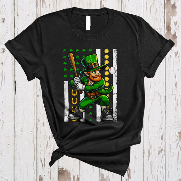 MacnyStore - Irish Man Playing Baseball, Joyful St. Patrick's Day Shamrock US Flag, Sport Player Team T-Shirt