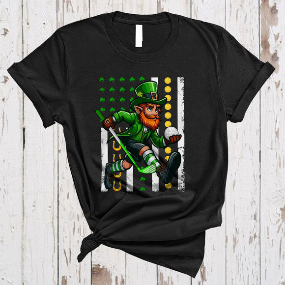 MacnyStore - Irish Man Playing Golf, Joyful St. Patrick's Day Shamrock US Flag, Sport Player Team T-Shirt