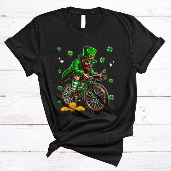 MacnyStore - Irish Man Riding Green Bicycle, Wonderful St. Patrick's Day Irish Lucky Shamrock, Biker Group T-Shirt