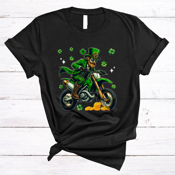 MacnyStore - Irish Man Riding Green Dirt Bike, Wonderful St. Patrick's Day Irish Lucky Shamrock, Biker Group T-Shirt