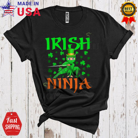 MacnyStore - Irish Ninja Cool Funny St. Patrick's Day Shamrocks Leprechaun Ninja Lover Family Group T-Shirt