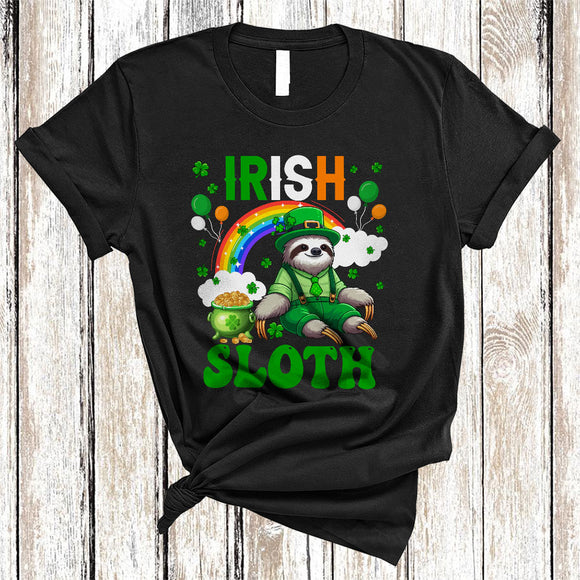 MacnyStore - Irish Sloth, Awesome St. Patrick's Day Sloth Lucky Shamrock Rainbow, WIld Animal Lover T-Shirt