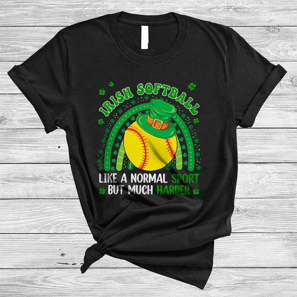 MacnyStore - Irish Softball Definition Much Cooler, Awesome St. Patrick's Day Softball Player, Rainbow Shamrock T-Shirt
