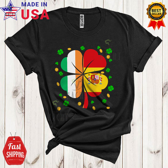 MacnyStore - Irish Spanish Flag Shamrock Shape Funny Cool St. Patrick's Day Shamrock Family Lover T-Shirt
