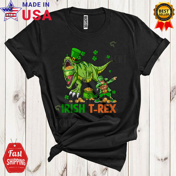 MacnyStore - Irish T-Rex Cool Funny Happy St. Patrick's Day Shamrocks Leprechaun T-Rex Eating Pot Of Gold Lover T-Shirt