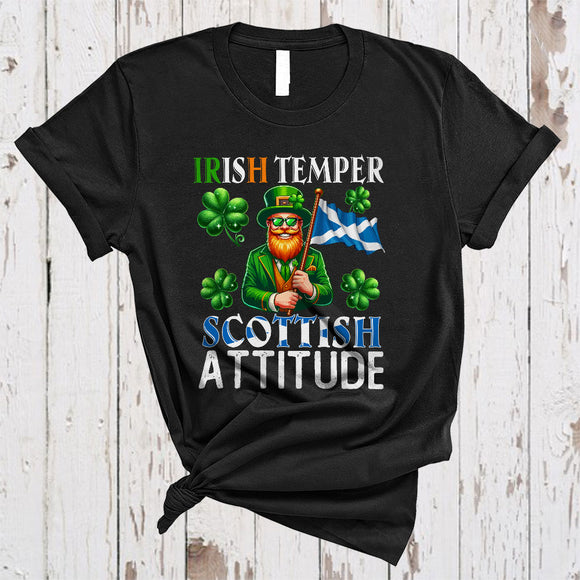 MacnyStore - Irish Temper Scottish Attitude, Funny St. Patrick's Day Leprechaun, Proud Scottish Team Group T-Shirt