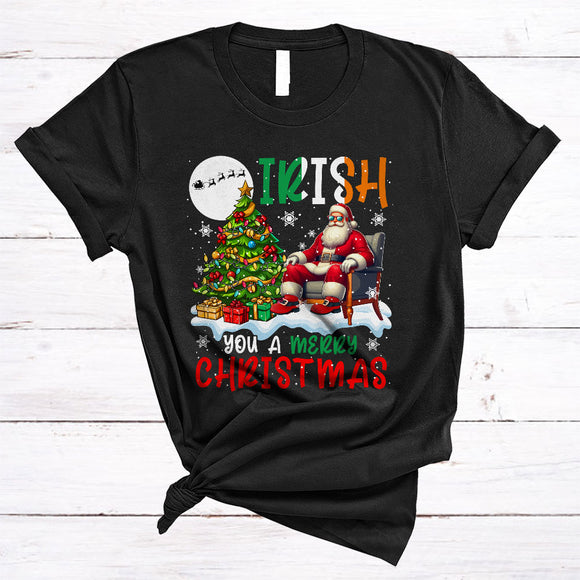 MacnyStore - Irish You A Merry Christmas, Wonderful Proud X-mas Santa, Christmas Tree Family Group T-Shirt