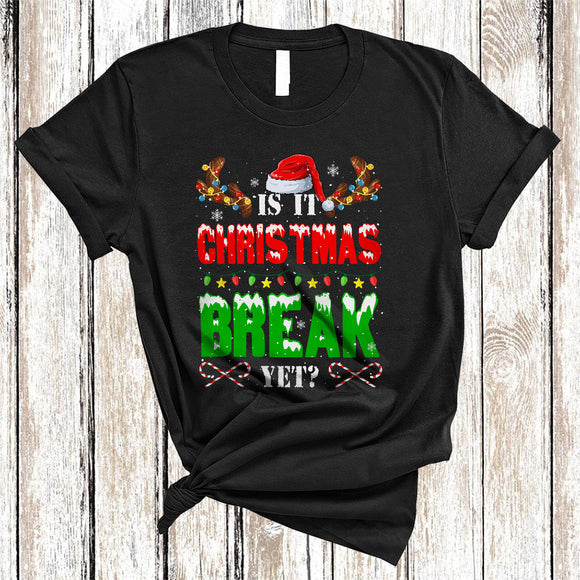 MacnyStore - Is It Christmas Break Yet, Humorous Joyful End Of X-mas, Snow Around Teacher Santa Reindeer T-Shirt